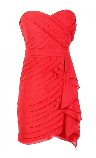 Tiered Strapless Chiffon Designer Dress by Minuet in Festive Red
